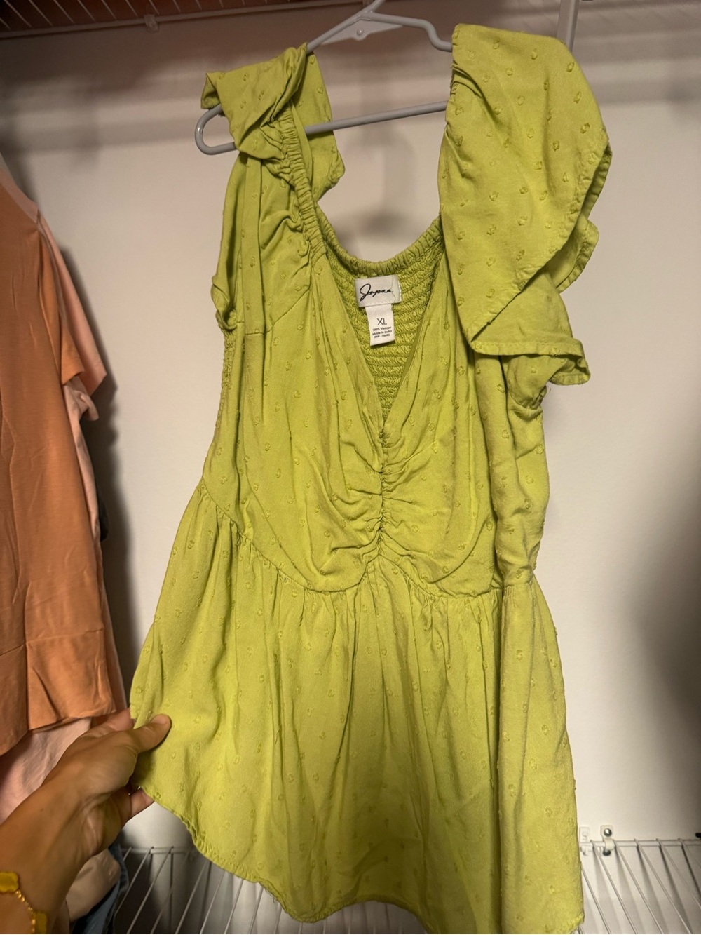 Free People Inspired Lime Green Ruffled V-Neck Women’s Top
